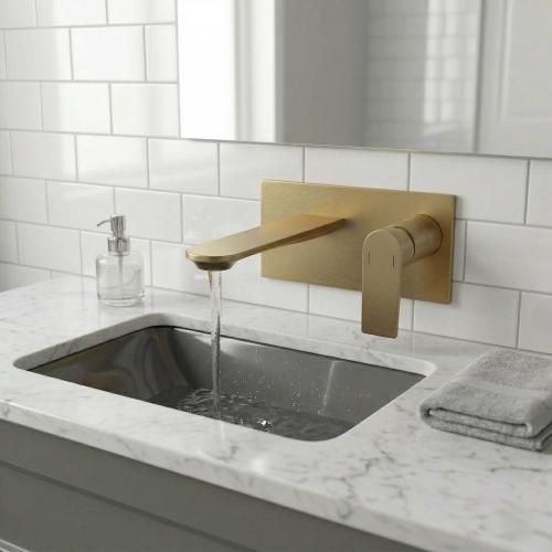 خلاط مغسله مخفي ذهبي مطفي مربع