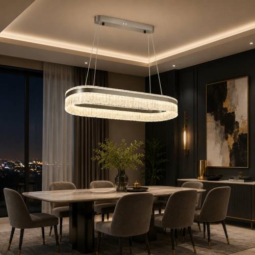 ثريا LED بيضاوية مودرن بإضاءة محيطية – رمادي مطفي
