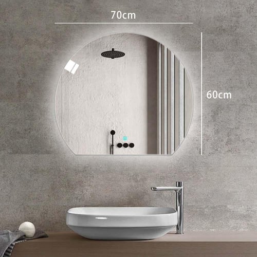 مراية شبه دائري ليد LED ثلاثة الوان 70x60 بنظام اض...