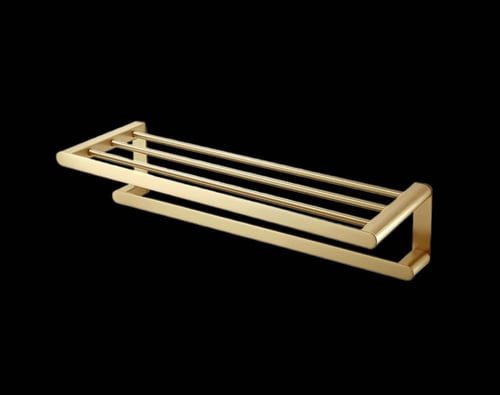 رف مناشف ذهبي دبل مقاوم للصدأ - تصميم فاخر ولمعان...