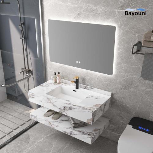 مغسلة بورسلان بلمسة رخامية قص ليزر 60x50 أبيض نقش...