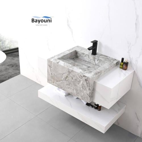 مغسلة ديكوربورسلان بلمسة رخامية شلال 100x60 أبيض ر...