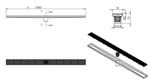 مجرى تصريف مقاس 100سم x 15سم ستانل ستيل بالكامل فت...