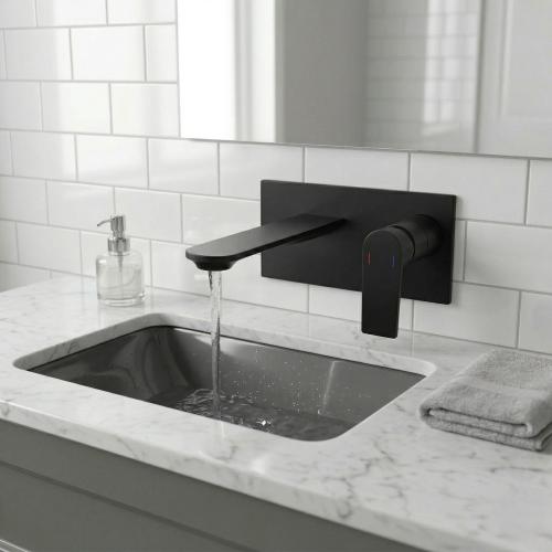 خلاط مغسله مخفي اسود مربع