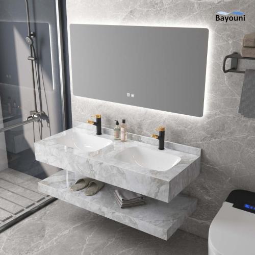 مغسلة ديكور بورسلان بلمسة رخامية حوضين 120x50 قص ل...