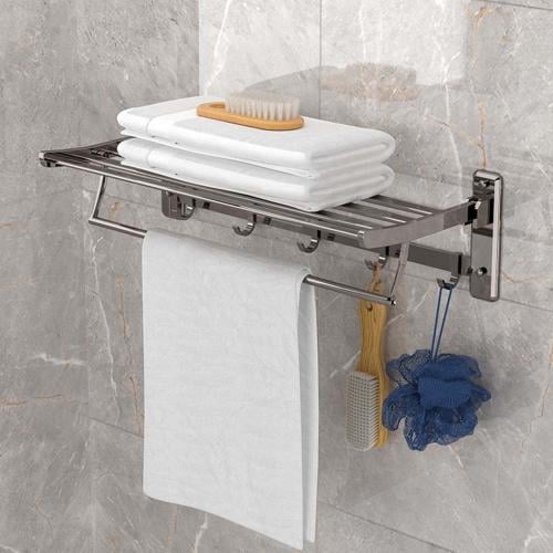 رف مناشف المنيوم قابل للطي مع خطاف متحرك مقاوم للص...
