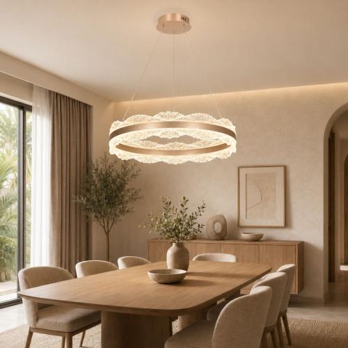 ثريا LED كريستالية دائرية بتصميم مودرن – ذهبي – مق...