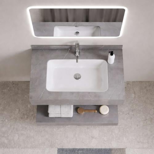 مغسلة بورسلان بلمسة رخامية قص ليزر 50x60 رصاصي مع...