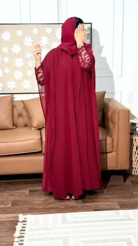 عباية حمراء شال نصف كلوش قماش إنترنت