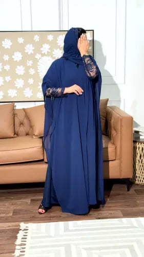 عباية كحلي شال نصف كلوش قماش إنترنت