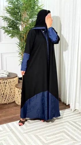 عباية أسود وكحلي نص كلوش كتان وكريب مشجر