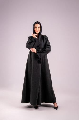عباية جوخ شتوي لون أسود-نص كلوش