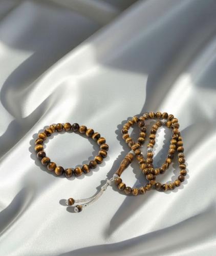 Tiger Eye Tasbih (100 beads) + Bracelet Set