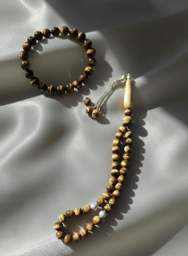 Tiger Eye Tasbih (33 beads) + Bracelet Set