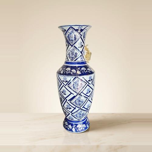 Ceramic vase with blue engravings - elegant classi...
