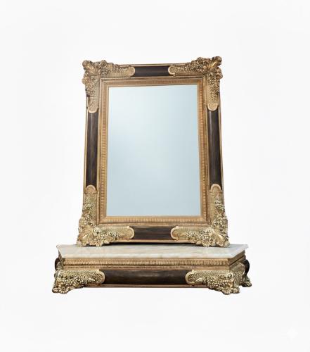 Wall art set with marble base and mirror – Baroque style gold