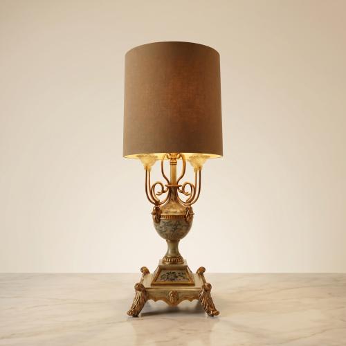 Antique European table lamp - decorated base with gold and green ornaments
