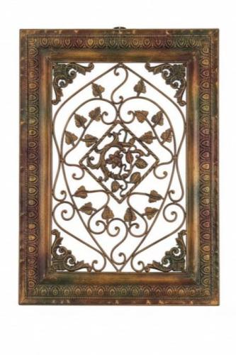 Wall panel decorated with flowers of wrought iron - frame decorated in gold color