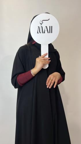 عبايه كريب ملكي دبل كلوش بأكمام برغندي وكلفه ورد من الخلف