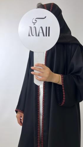 عبايه إنترنت بكلفه ورد عنابي نصف كلوش
