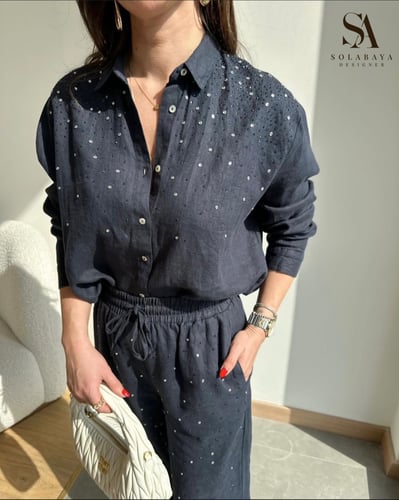 ست لينن طبيعي كلاسيك مع فصوص سواروفسكي