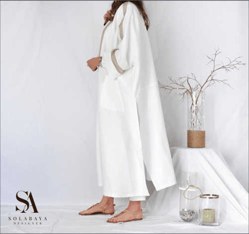 عباية للصيف والسفر بقماش لينن طبيعي