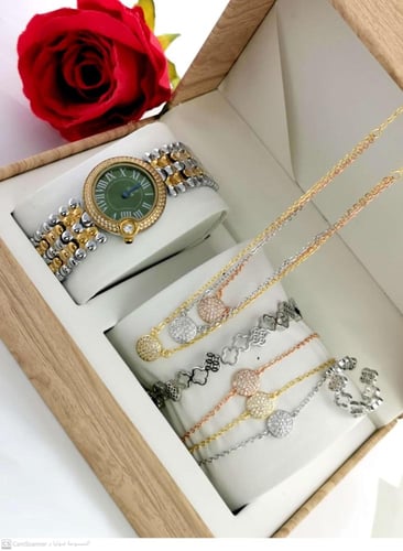 طقم ساعه نسائي هاي كواليتي ضد الماء مع الاكسورات ح...