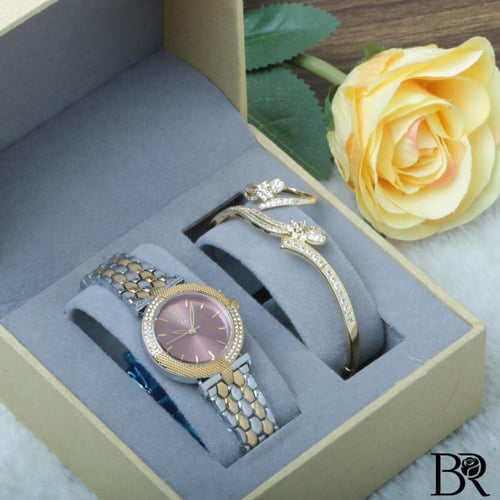 طقم ساعة نسائية لمسة من الاناقه ومميزة مع إكسسوارا...