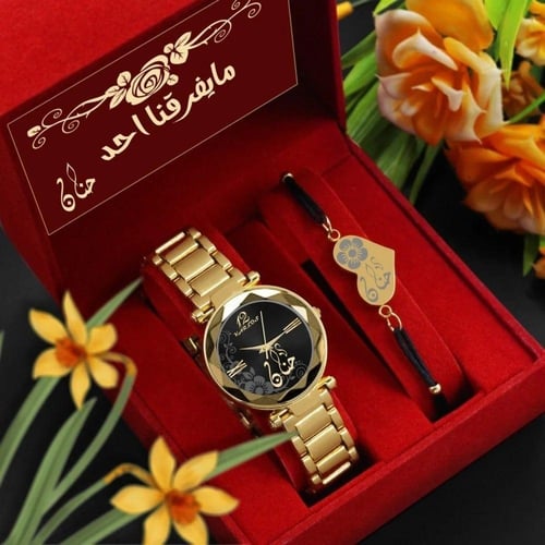 هديه نسائية طقم ساعه واسواره فاخره شكل قلب بالاسم...
