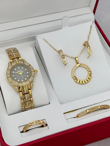 هديه نسائية طقم ساعه مع الاكسورات يجمع بين الاناقه...