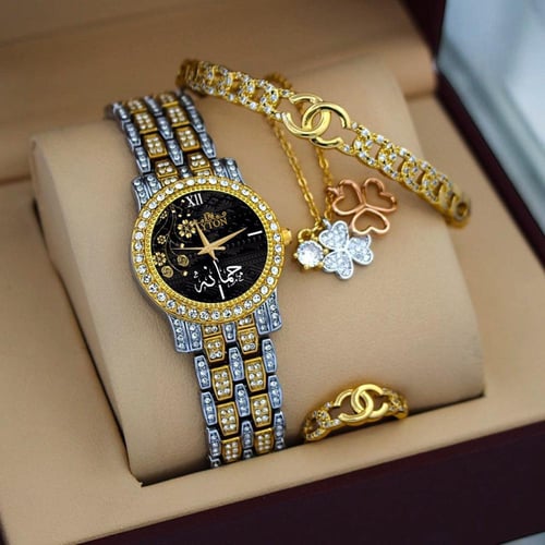 هديه نسائي طقم ساعه سهرات زركون مع الاكسورات تصميم...