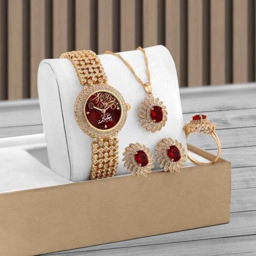 اطقم ساعة نسائي بشكل فخم مع واكسسوارت