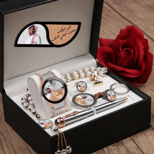 طقم ساعه هدايا العيد رجالي راقية بالإسم والصورة وك...