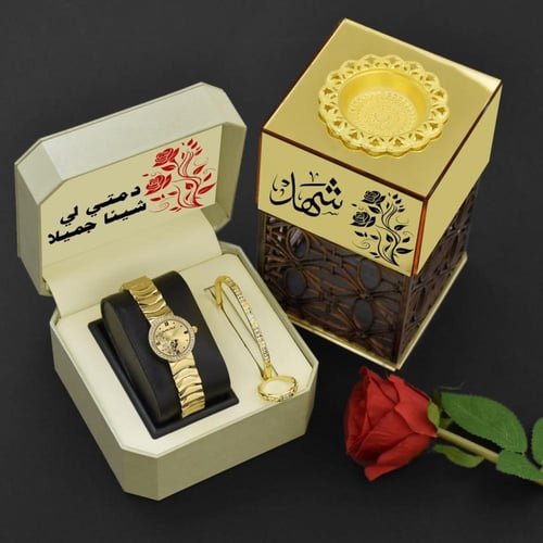 هديه نسائية طقم ساعه فاخره مع اسوراه زركون وخاتم و...