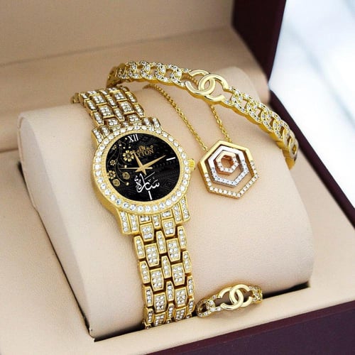 هديه نسائي طقم ساعه سهرات زركون مع الاكسورات تصميم...