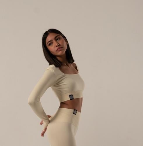 Cream Long Sleeves Crop Top