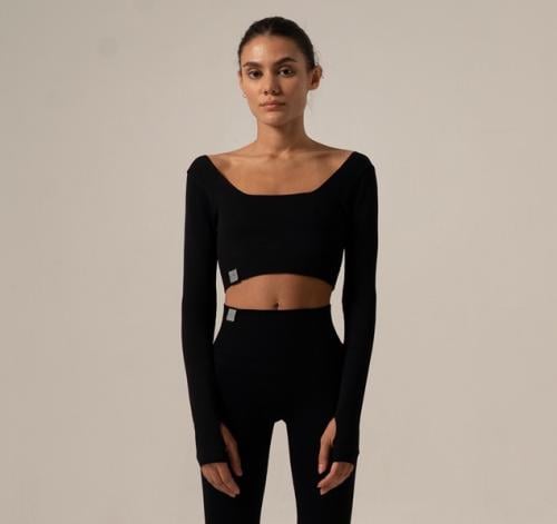 Black Long Sleeves Crop Top