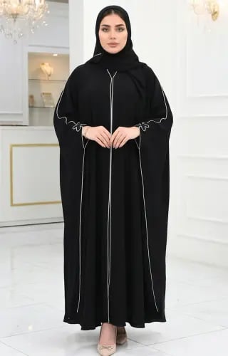 عباية كلاسيكية بتحديد أبيض ناعم - قصة عملية