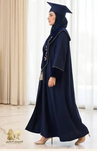 عباية تخرج كحلية ملكية بتطريز ذهبي