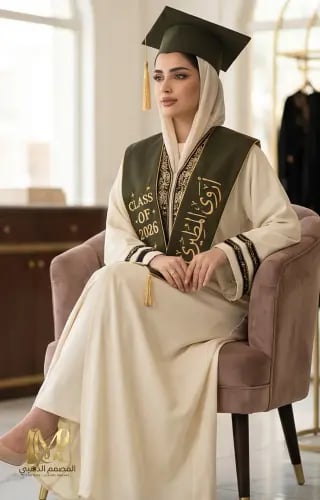 عباية تخرج كريمية بتطريز فاخر