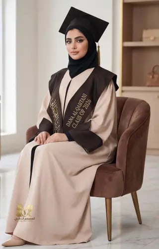 عباية تخرج بيج كلاسيكية بتفاصيل بنية