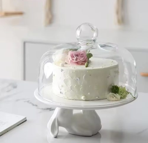 حامل سيراميك كيك مع غطاء زجاجي