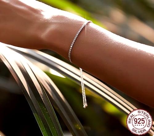 سوار تنس كلاسيكي للنساء ، 14K مطلي بالذهب ، 925 فض...