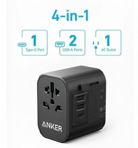 انكر - فيش السفر بقوة 30 واط متعدد المداخل - اسود