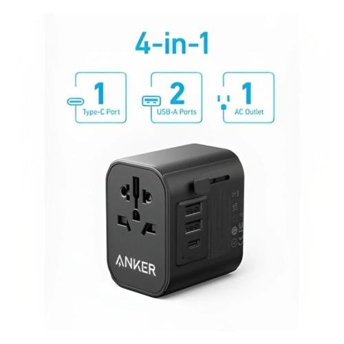 انكر - فيش السفر بقوة 30 واط متعدد المداخل - اسود