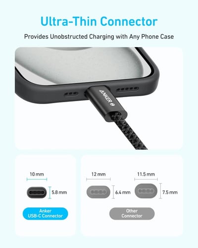 كابل أنكر USB-C إلى USB-C بقوة 240 واط أسود