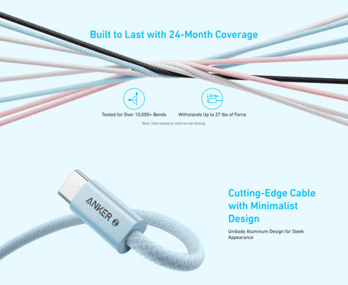 كابل أنكر USB-C إلى USB-C بقوة 240 واط أبيض