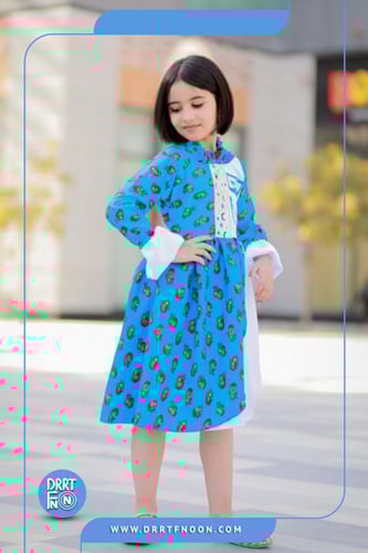 فستان شالكي تركواز رقبه بناتي