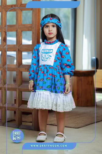 فستان شالكي تركواز مع دانتيل ( بناتي )