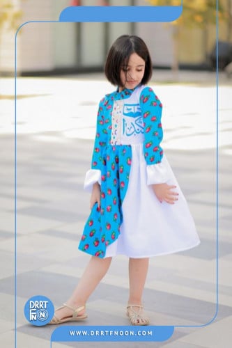 فستان شالكي تركواز رقبه بناتي